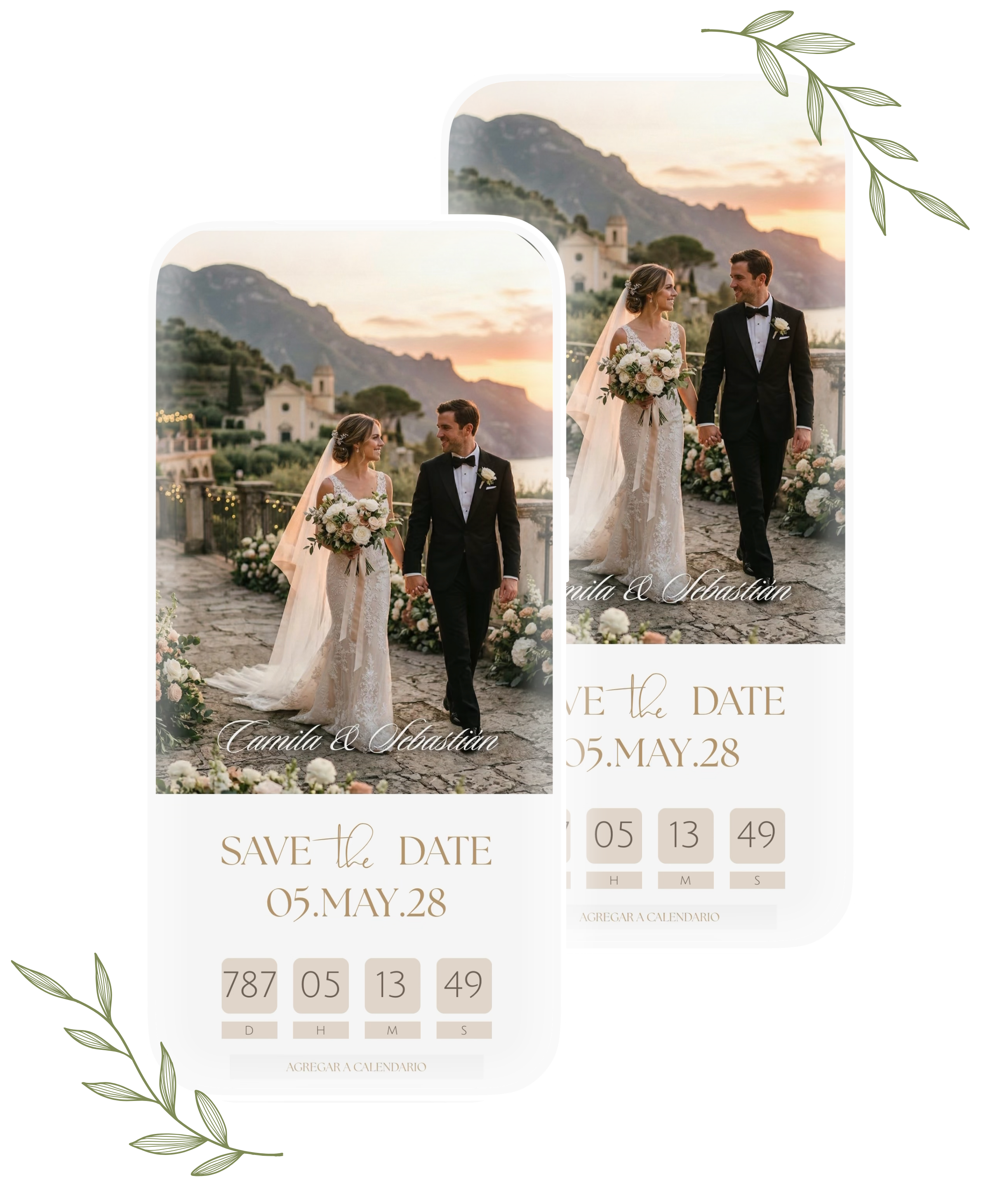 Mockup de invitación digital para boda con cuenta regresiva y fotografía de pareja